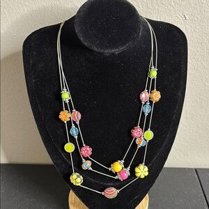 Colorful Enamel Floral Station Beaded Layered Necklace